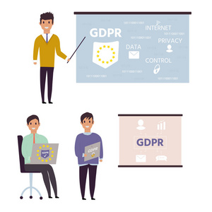 欧洲通用数据保护条例。Gdpr 概念与字符。保护和控制个人数据的一般规则和想法。矢量插图