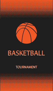 篮球球橙色在黑色背景与装饰元素矢量艺术例证。体育海报