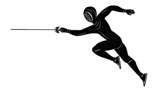 用剑杆分离的素描击剑运动员白色背景艺术向量例证