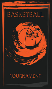 篮球冠军垃圾球和抽象橙色元素在黑暗的背景艺术载体。体育海报