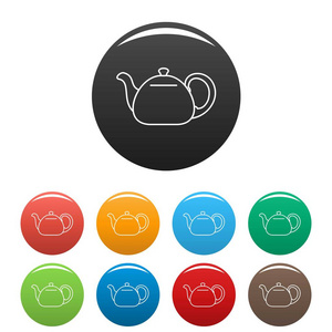 陶瓷茶壶图标设置颜色矢量