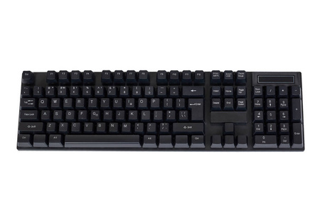 机械键盘黑色机械电脑键盘.在白色背景上被隔离照片