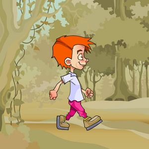 动画片漫步在森林红色头发男孩照片