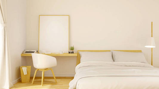 艺术品3d 渲染卧室最小设计和帧图片