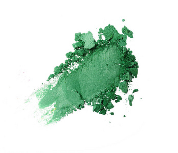 作为化妆品产品的样品的被击碎的绿色眼影涂片