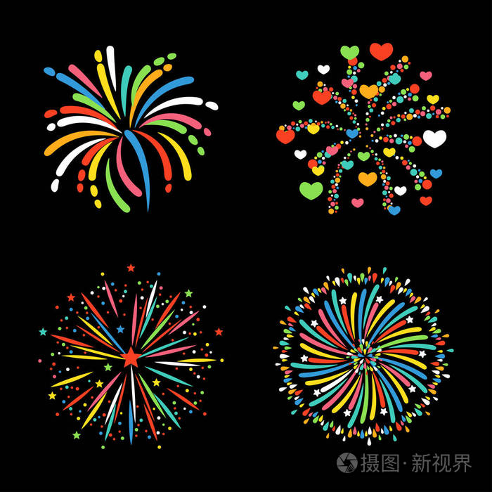 烟花不同形状炫彩节日矢量