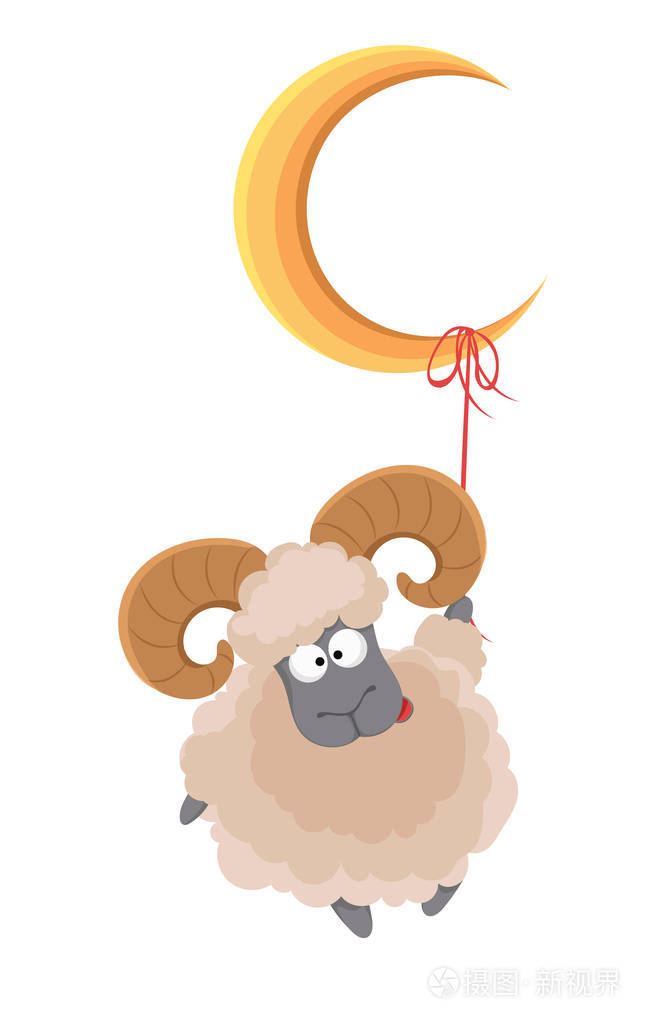 插画 穆斯林传统节日开斋节.牺牲一只公羊.