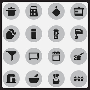 16 可编辑食物图标集。包括符号如滤波 鸡蛋纸箱和更多的面包店。可用于 Web 移动 Ui 和数据图表设计