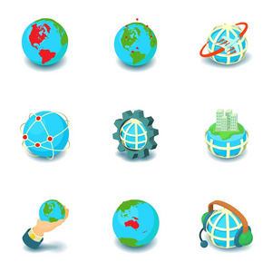地球地球仪图标集, 卡通风格