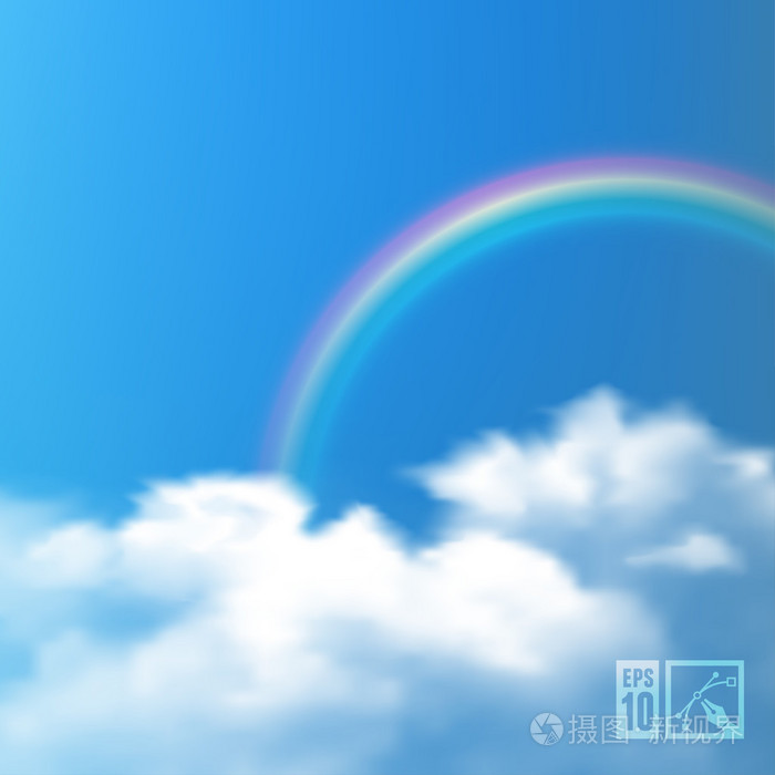 彩虹与云天空背景eps10可编辑矢量图