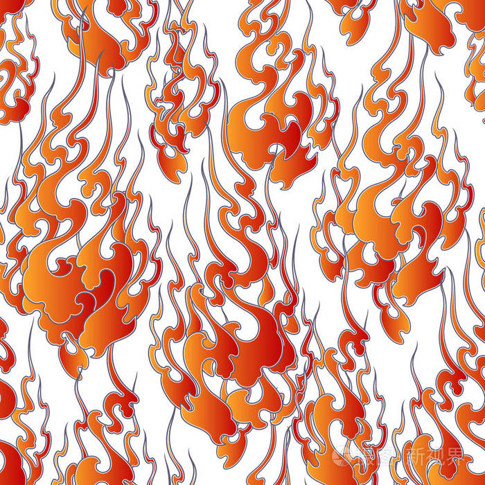 日式火焰图案插图, 我抽象地画了一团火焰, 这些作品继续无缝插画