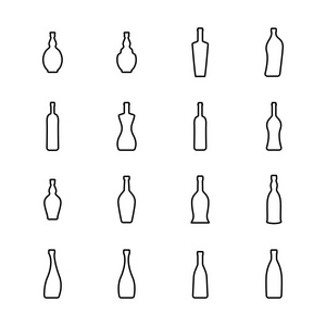 酒瓶细线图标。酒精容器符号在白色背景下被隔离