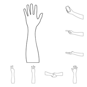 手势和他们的意思轮廓图标集合中的设计。传播媒介符号股票的情感部分 web 插图