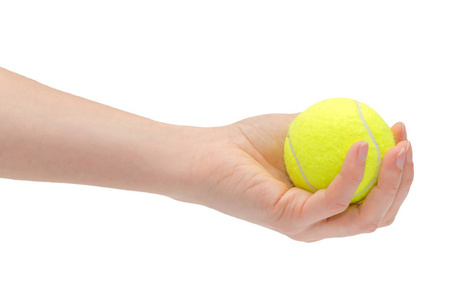 年轻女孩拿着网球球的手
