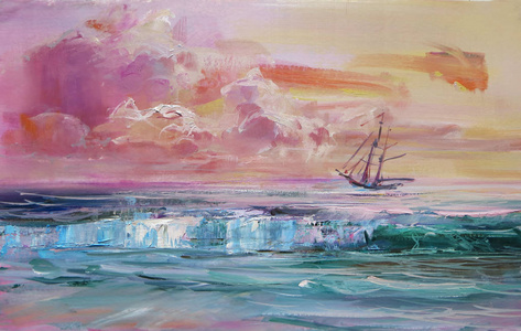 夕阳下的云彩.以古典油画的方式制作的照片