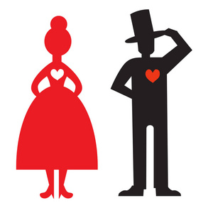 在白色背景上被隔离的男性和女性图标.恋爱中情侣的浪漫迹象.