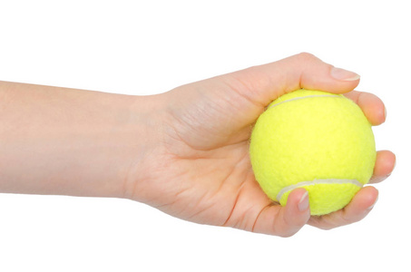 年轻女孩拿着网球球的手