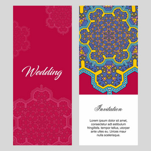 典雅设计婚礼贺卡请柬模板, 矢量插画