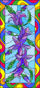 插图在彩色玻璃风格与花，芽和叶风铃草花，垂直方向