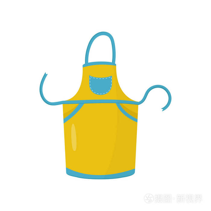 黄色厨房围裙与小蓝色口袋.家庭主妇的防护服.