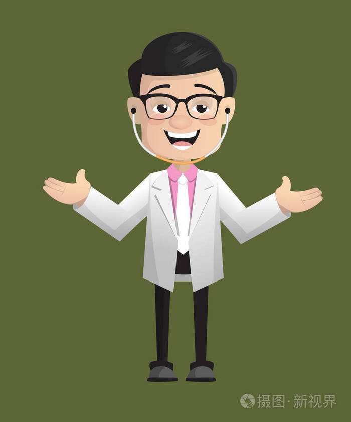 张开手手势向量的微笑医生