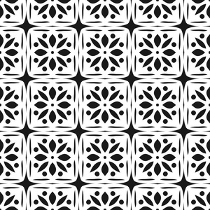 无缝的花饰几何壁纸。黑色和白色图案，矢量。设计模板