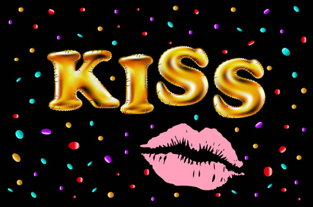 文字亲吻爱浪漫金色气球文本矢量气泡语音词组卡通专用字体标签标签