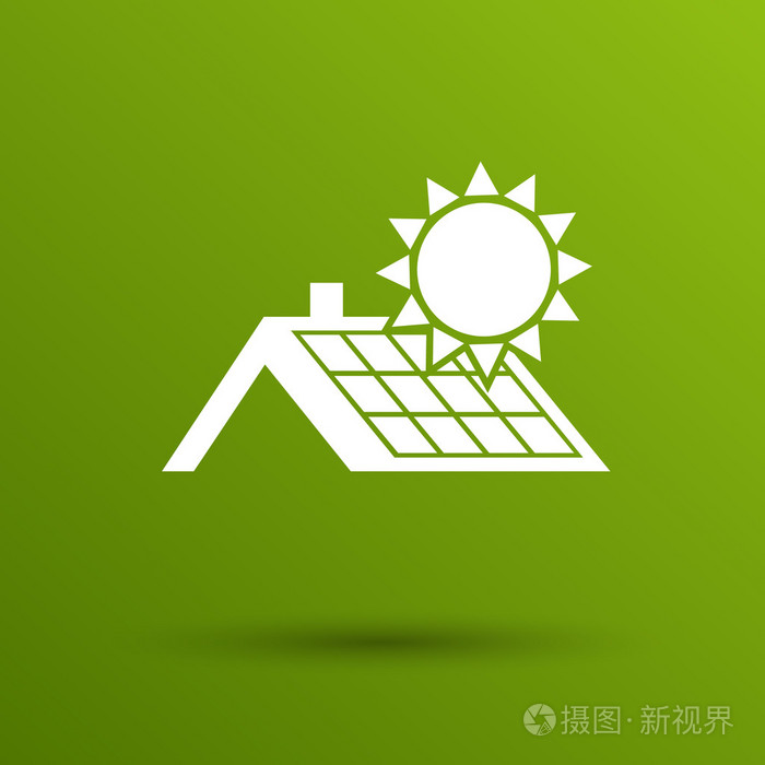 太阳能电池板屋顶图标矢量按钮标志符号的概念