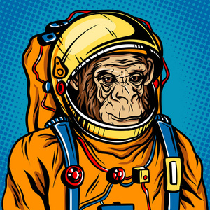宇航员的猴子太空服波普艺术风格矢量