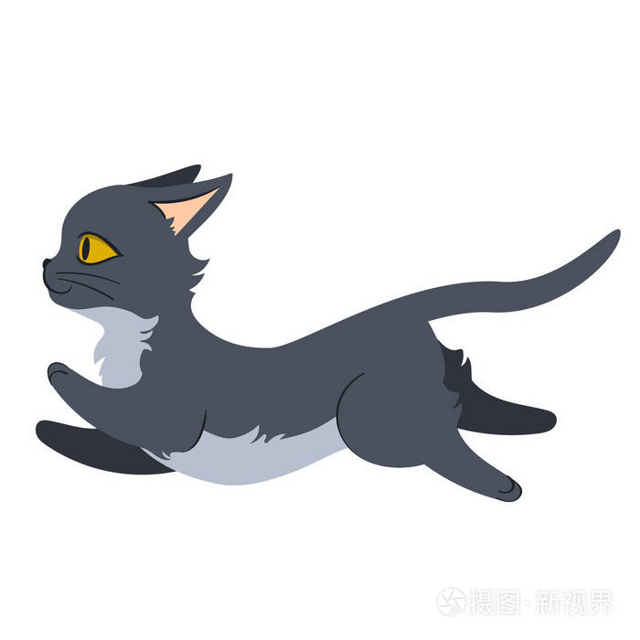 灰色奔跑猫fflat样式隔离插图在白色背景eps8中的可编辑矢量图形