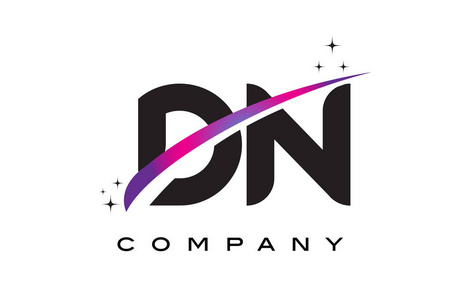 Dn D N 黑色字母标志设计与紫色洋红色旋风