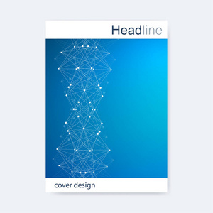 科学的宣传册设计模板。矢量海报布局 分子结构与连接的线和点。科学模式原子 Dna 与杂志 传单 封面 海报设计元素