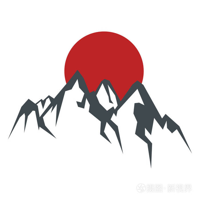 岩山剪影矢量图和太阳