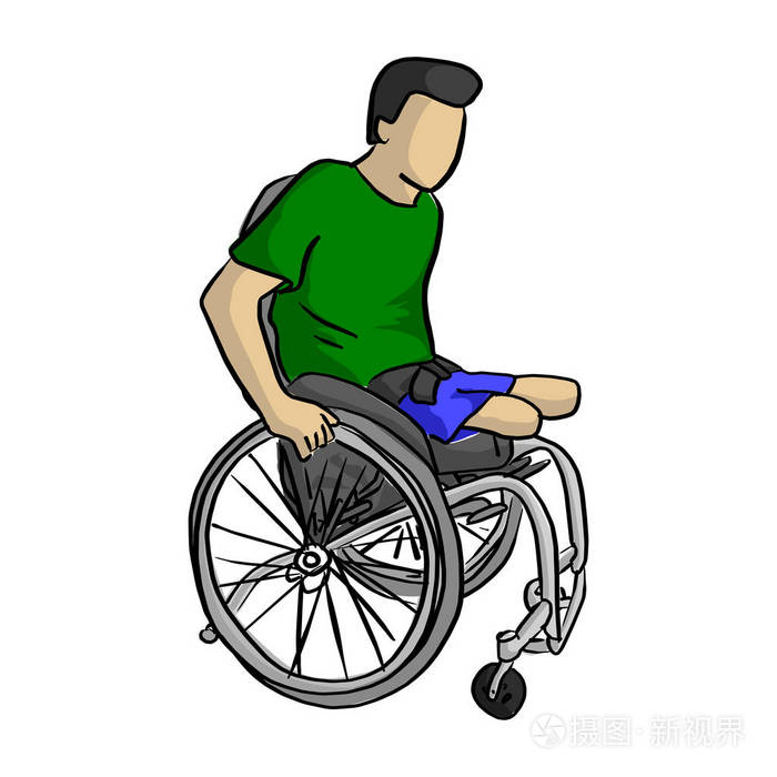 残疾人在轮椅上的矢量插图草图涂鸦手画与黑色线隔离在白色背景上