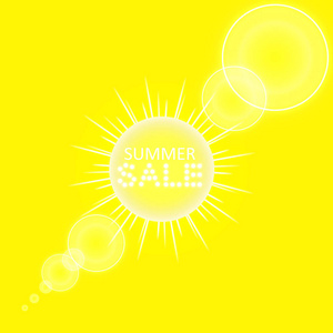 超级夏季销售横幅与太阳在黄色的背景,。商业季节性购物概念, 向量