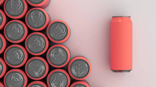 白色背景上的大红汽水罐。饮料样机。锡包啤酒或饮料。3d 渲染插图