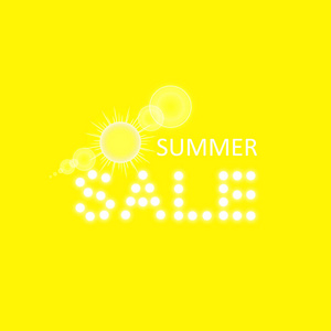 超级夏季销售横幅与太阳在黄色的背景,。商业季节性购物概念, 向量
