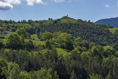 保加利亚普罗夫迪夫 Rhodope 山 Borovo 村附近绿色丘陵的惊人景观