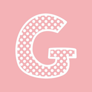 G 字母矢量字母与黑色波尔卡点在粉红色背景上隔离白色