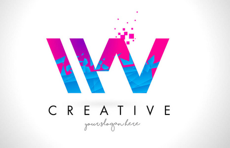 碎碎蓝色粉红色纹理设计 wv w v 字母标志照片