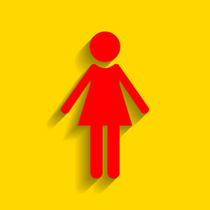 女人标志图。矢量。与柔和的阴影，在金色的背景上的红色图标