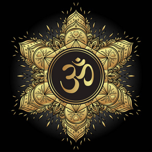 复古风格纹身大师排灯节 om 符号与曼陀罗.圆形图案.复古风格 dec照片