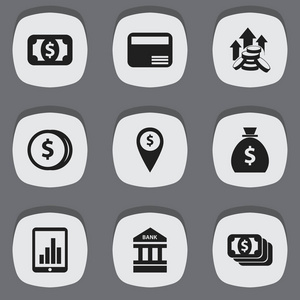 9 可编辑财务图标集。包括符号，如手提袋 硬币提高，条形图和更多。可用于 Web 移动 Ui 和数据图表设计
