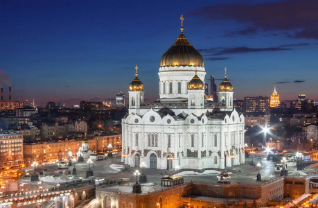 在晚上，俄罗斯，莫斯科救世主基督大教堂