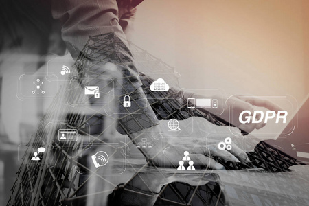 电脑交流gdpr. 具有网络安全和隐私虚拟图的数据保护规则.