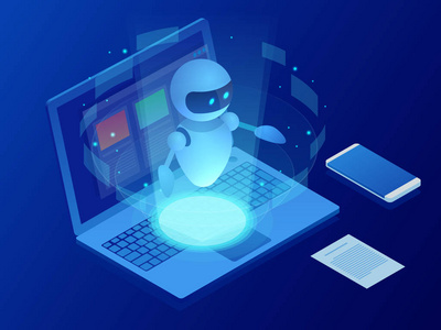 人工智能业务矢量图.科学老师 bot.知识专长智力.在线培训横幅照片