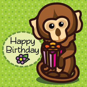 快乐海报卡片庆祝向量例证猴子生日快乐可爱卡片卡通矢量插图平面设