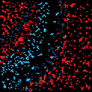 在黑色背景上的红色和蓝色小多边形矢量图