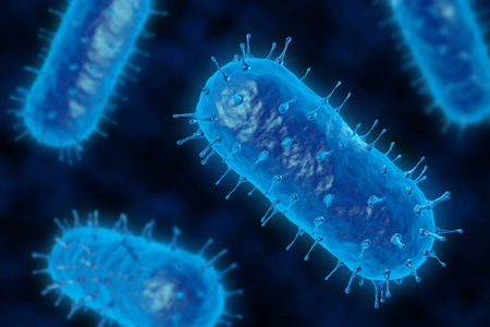 球形病毒蓝色风格.细菌在显微镜下查看照片