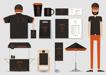 咖啡厅和餐厅身份模拟了模板的概念。卡。 menu.t shirt.vector